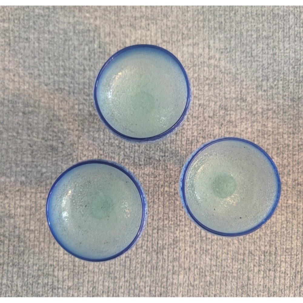 Mexican Cobalt Rim Hand Blown-Glass Mini Margarita/Dessert/Sorbet Cups, Set of 3 - Picture 2 of 4